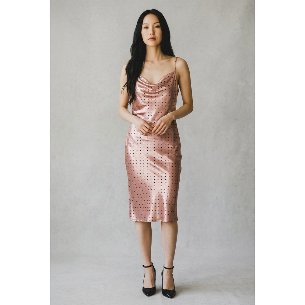 Nasty Gal Collection Pink With Black Polka Dot Print Midi Dress Size 8 - Y2K